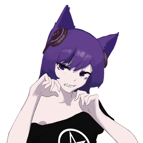 Amandark, a black haired cat girl looking at the viewer with her hands in a cat nya position and baring her teeth